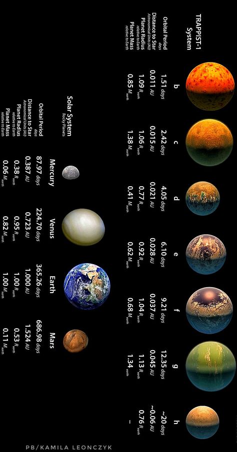 Characteristics of the seven TRAPPIST-1 worlds, compared to the rocky planets in our solar system.Astronomers have never seen anything like this before: Seven Earth-size alien worlds orbit the same tiny, dim star, and all of them may be capable of supporting life as we know it, a new study reports  Credit: NASA/JPL-Caltech Life As We Know It, Fantasy World Map, Solar System Planets, Nasa Jpl, Spiritual Thoughts, Alien Worlds, Space Nasa, Our Solar System, Apple Iphone 6