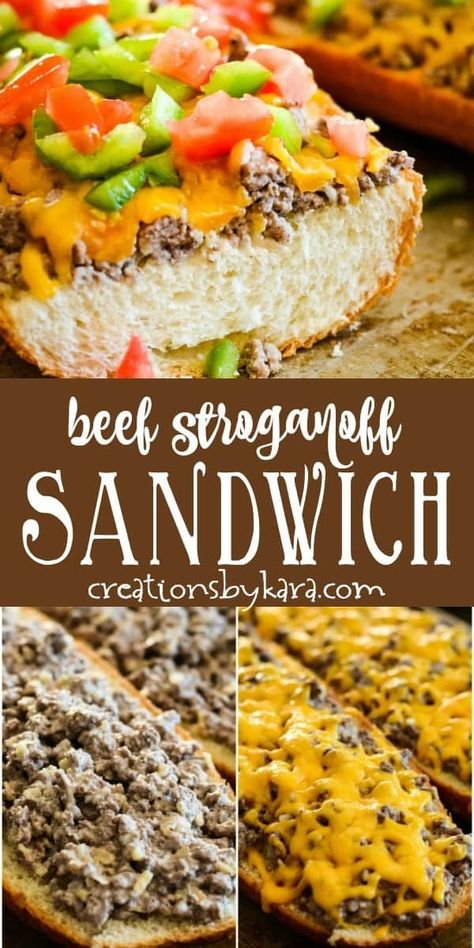 Beef Stroganoff Sandwich, Open Faced Sandwich Beef, Sat Dinner Ideas, Stroganoff Sandwich, Beef Strognoff, Rodeo Food, Open Face Sandwich, Beach Eats, Hamburger Stroganoff