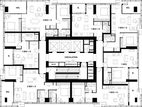 Mixed Use Residential Architecture, Apartment Floor Plans Buildings, Residential Tower Plan, Residential Tower Architecture, Tower Plan, Competition Architecture, Residential Plan, Residential Building Plan, Condo Floor Plans