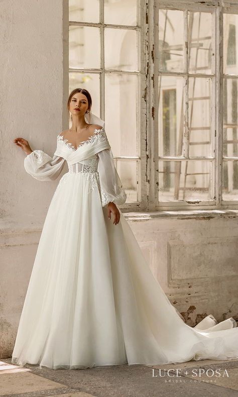 Buy Wedding Dress, White Wedding Dress, Dream Wedding Ideas Dresses, Sleeve Wedding Dress, Chapel Train, فستان سهرة, Long Sleeve Wedding, Bishop Sleeve, Prom Dresses Ball Gown