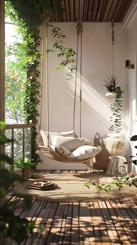 Balcony Swing, Balcony Designs, Modern Balcony, Small Balcony Design, Porch And Balcony, Small Balcony Decor, Maximalist Decor, Colourful Cushions, Patio Makeover