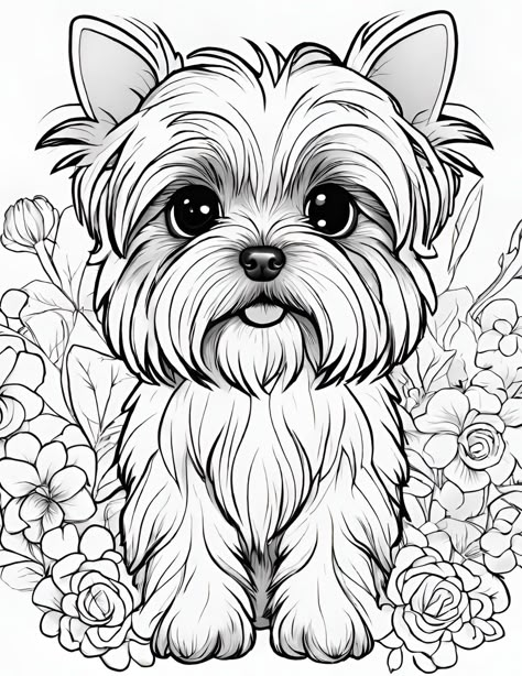 hjgfj Yorkie Coloring Pages, Yorkie Terrier Drawing, Yorkie Drawings, Drawings Of Dogs, Yorkshire Dog, Dog Coloring Book, Puppy Coloring Pages, Cartoon Coloring, Barbie Coloring Pages