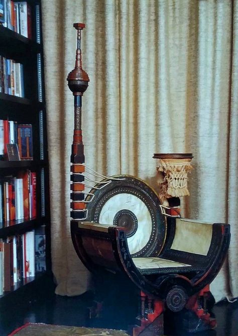 Carlo Bugatti Curule Chair | David Cruz & Richard Hochberg's home, Schiff House | Los Angeles | Tim Street-Porter photo Carlo Bugatti, Plywood Furniture, Design Styles, Cool Furniture, Interior Decor, Bugatti, Interior And Exterior, Home Furniture, Porter