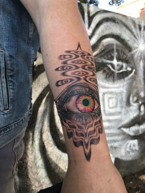 Trippy Tattoo Ideas For Men, Third Eye Tattoos, Tattoos Leg, Line Art Tattoos Men, Tattoos Men Leg, Art Tattoos Men, Tattoos Black, Hippie Tattoo, Eyes Tattoo