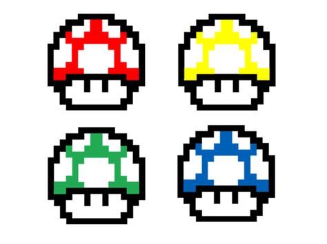 Mario%20mushrooms-2 Mushroom Vector, Mario Tattoo, Mario Mushroom, Pixel Art, Mario, Art