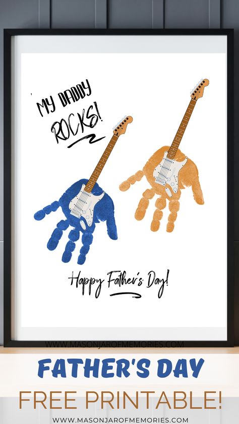 My daddy rocks. Happy Father's day handprint art. Dad Printable, Fedex Office, Toddler Painting, Handprint Gifts, Father's Day Printable, Handprint Craft, Diy Toddler, Footprint Art, Handprint Crafts