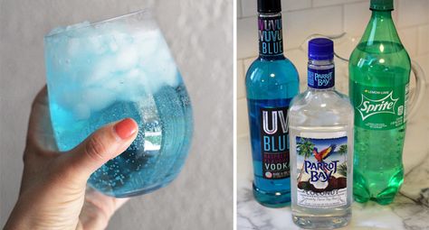 This Beach Water Cocktail is super easy and has just three ingredients. Transport yourself to the beach and dream of warmer weather. Uv Blue Drinks, Raspberry Vodka Drinks, Drinks With Sprite, Recipes Pineapple, Haitian Recipes, Vodka Recipes Drinks, King Cakes, Recipes Drinks, Cocktail Drinks Alcoholic