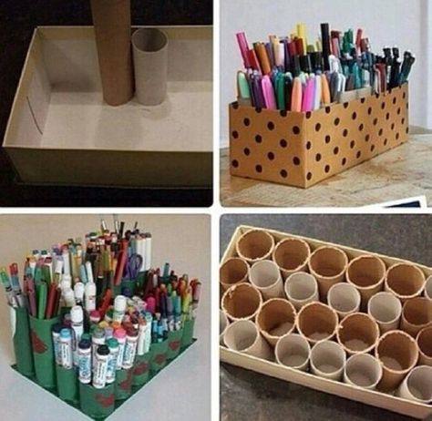 Ohh thats cool !!!!! Pens,pencil and ballpen organizer  That is a DIY Pen Storage Diy, Diy Marker, Pen Storage, Do It Yourself Crafts, Craft Room Storage, Craft Room Ideas, Diy Cardboard, Craft Room Organization, Storage Diy