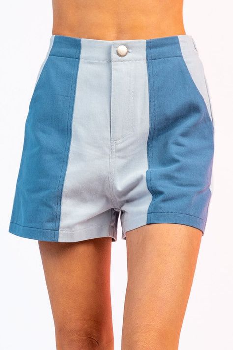 These Color Block Shorts are the perfect wardrobe staple for the warmer months. Crafted from a lightweight fabric, their fly front zipper with button and elasticated back waist provide a comfortable fit, while the color blocked design and high waisted silhouette provide a stylish edge. Ideal for everyday wear, these shorts also feature two pockets for added convenience. Doll Customizing, Color Block Shorts, Random Clothes, Perfect Wardrobe, Mini Shorts, Block Design, Shorts With Pockets, Model Height, Lightweight Fabric