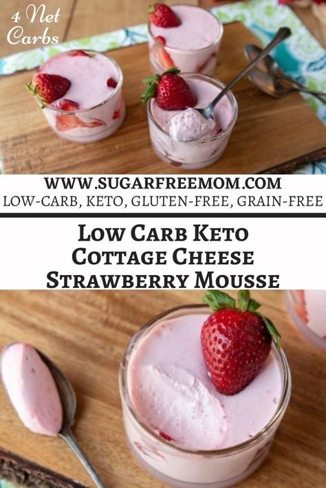 Low Carb Keto Cottage Cheese Strawberry Mousse Keto Strawberry Mousse, Cottage Cheese Jello Recipes, Berry Cottage Cheese Mousse, Cottage Cheese Strawberry, Cottage Cheese Jello, Keto Cottage Cheese, Keto Mousse, Cottage Cheese Dessert Recipes, Strawberry Mousse Recipe