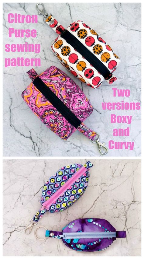 Citron Purse sewing pattern - 2 versions - boxy and curvy. The Citron Purse is a perfectly sized mini zippered pouch that is incredibly versatile. This charmingly compact little pouch is fun to sew and even more fun to stuff! Great stocking stuffer to sew. Small zipper bag sewing pattern. Boxy bag sewing pattern. #SewModernBags #SewAZipperBag #SewAZipperPouch #ZipperBagSewingPattern #ZipperPouchSewingPattern Itty Bitty Boxy Bag, Diy Pouch No Zipper, Purse Sewing, Boxy Bags, Bags Patterns, Purse Sewing Patterns, Bag Sewing Pattern, Organizer Ideas, Pouch Sewing