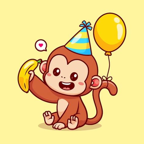 Banana Cartoon, Monkey Birthday Party, Monkey Birthday Parties, Monkey Drawing, Monkey Birthday, Cartoon Monkey, Birthday Illustration, Holiday Icon, Easy Drawings For Kids