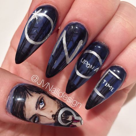 OUAT Nail Art  Hand painted Once Upon a Time & Captain Hook Nails Ongles Design, Makeup Nails Designs, Stylish Nails Designs, Studded Nails, Inspired Nails, Cute Acrylic Nail Designs, Blue Nail Designs, Captain Hook, Nail Art Hacks