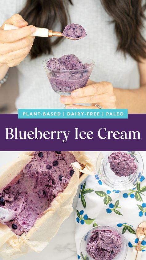 No Churn Paleo Ice Cream, Blueberry Vegan Ice Cream, No Dairy Ice Cream Recipes, No Churn Dairy Free Ice Cream, Vegan Ice Cream Recipe No Churn, No Churn Blueberry Ice Cream, Blueberry Ice Cream Recipe, Healthy Ice Pops, Unique Ice Cream Flavors