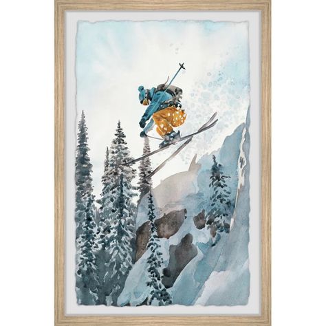 Loon Peak® Vertical Ski Drop - Picture Frame Painting on Canvas - Wayfair Canada Vintage Ski Photos, Snowy Mountain, Marmont Hill, Framed Painting, Door Color, Detail Art, Drawing Prints, Wall Mounting, Watercolor Print