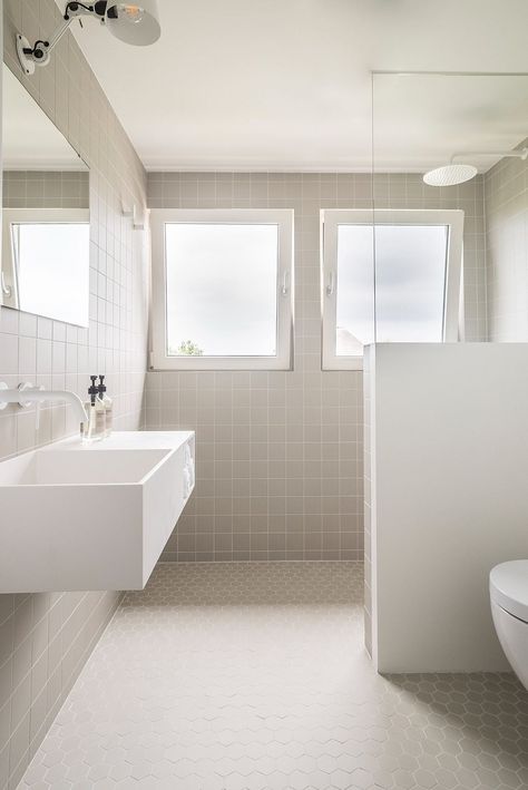 Beige And White Bathroom, Half Wall Shower, Dune House, Dunes House, Minimalist Coastal, House Bathrooms, Coastal Bathrooms, Nature Inspired Decor, Thatched Cottage