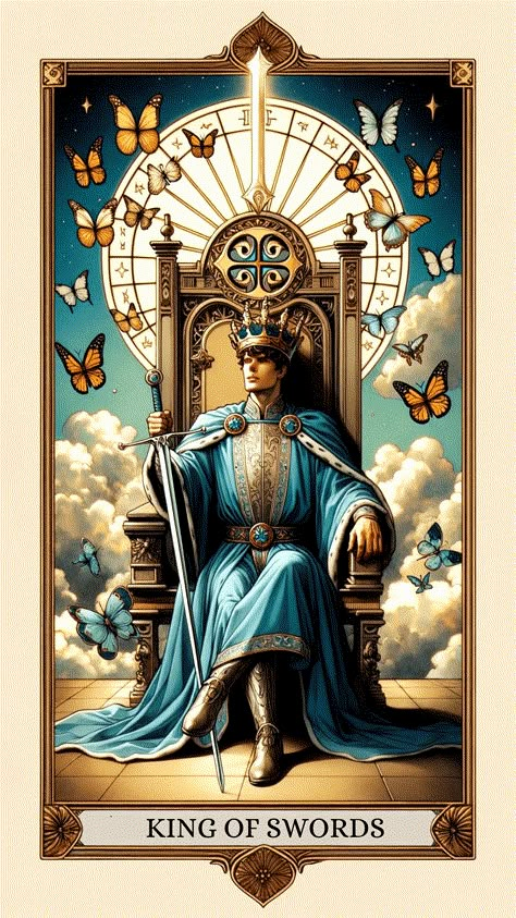 Discover the King of Swords tarot card's profound insights. Dive deep into its wisdom of intellect, clarity, and leadership. Uncover its truths now!https://centerspirited.com/tarot/king-of-swords-card-meaning/ The King Of Swords Tarot, King Tarot Card, King Of Swords Tarot Meaning, Tarot Cards Decks Beautiful, King Of Swords Tarot, King Of Swords, Animal Tarot, Tarot Significado, Tarot Cards For Beginners