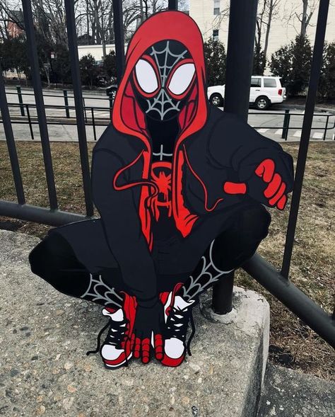 Cricut Crafts for Beginners & Free SVG Sharing | Miles Morales Spider-Man party prop made out of all card stock | Facebook Miles Morales Spider-man Birthday Party, Miles Morales Balloon Garland, Spiderverse Party Decorations, Miles Morales Bday Party, Into The Spiderverse Party, Miles Morales Party Ideas, Miles Morales Birthday Party, Spiderverse Party, Miles Morales Party