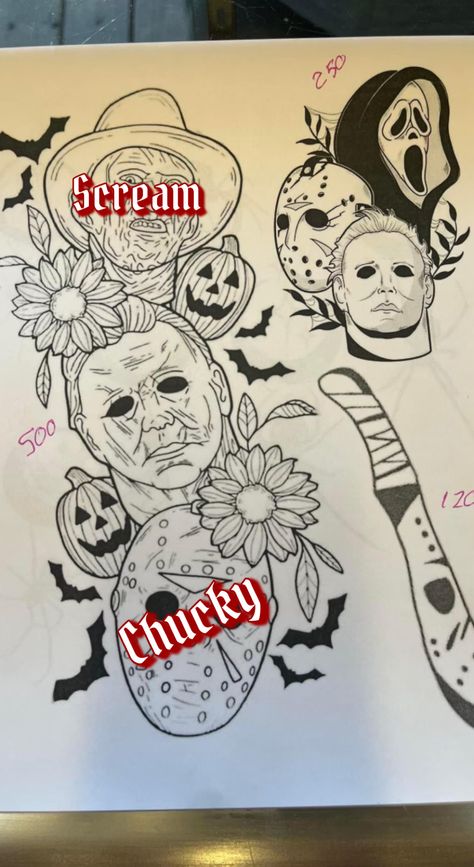 Scream And Chucky Tattoo, Chucky And Tiffany Tattoo, Tiffany Tattoo, Chucky And Tiffany, Chucky Tattoo, Horror Movie Art, Movie Art, Horror Movie, Scream