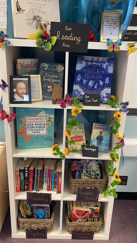 Reading Corner Primary School, Reading Book Corner Classroom, Cosy Book Corner Classroom, Calm Reading Corner Classroom, Reading Area Classroom Ks2, Reading Corner Displays Ks2, Year 2 Book Corner, Our Reading Journey Display, Primary School Book Corner