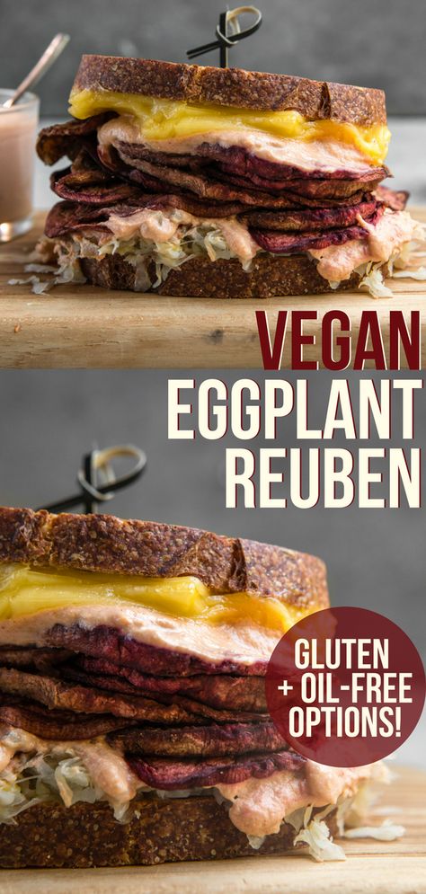 Vegan Reuben Sandwich, Vegan Reuben, Eggplant Sandwich, Vegan Sandwich Recipes, Vegan Eggplant, Reuben Sandwich, Vegan Lunches, Vegan Burgers, Vegan Sandwich