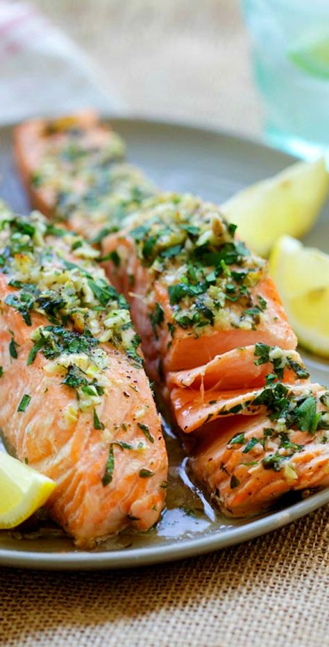 Pin on Pinterest Garlic Herb Roasted Salmon Garlic Herb Roasted Salmon – best roasted salmon recipe ever! Made with butter, garlic, herb, lemon and dinner is ready in 20 mins | rasamalaysia.com Roasted Salmon Recipes, Garlic Butter Salmon, Thanksgiving Appetizer Recipes, Butter Salmon, Roasted Salmon, Salmon Recipe, Garlic Herb, Dessert Appetizers, Baked Salmon