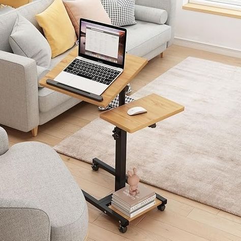 Amazon.com: LINGMI Mobile Height Adjustable Laptop Desk with Mouse Pad, Portable Laptop Desk Rolling Tiltable Table with Small Side Table for Couch,Rolling Computer Stand (Natural Color) : Health & Household Table For Couch, Portable Laptop Table, Portable Laptop Desk, Laptop Tray, Bed Tray, Computer Stand, Table Bed, Small Side Table, Laptop Table