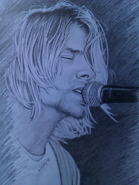 Music Expression Art, Kurt Cobain Drawing Easy, Kurt Cobain Sketch, Kurt Cobain Drawing, Kurt Cobain Art, Nirvana Art, Kurt Cobain Photos, Graphite Art, Snake Art