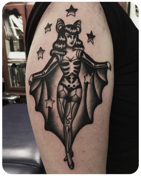 Throwback to an old favorite. More spooky ladies, please! 🖤🦇 #nashville #nashvilletattooer #eastnashville #ladytattoo #pinuptattoo… Spooky Traditional Tattoo, Nice Skin, Fun Tattoos, Traditional Tattoo Inspiration, Traditional Style Tattoo, Tattoos Inspiration, Bat Tattoo, Handpoke Tattoo, Spooky Tattoos