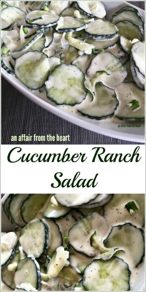 Cucumber Ranch Salad | An Affair from the Heart Ranch Salad Recipes, Cucumber Ranch, Healthy Cucumber Salad, Cucumber Onion Salad, Cucumber Salad Vinegar, Easy Cucumber Salad, Cook Quinoa, Ranch Salad, Creamy Cucumber Salad