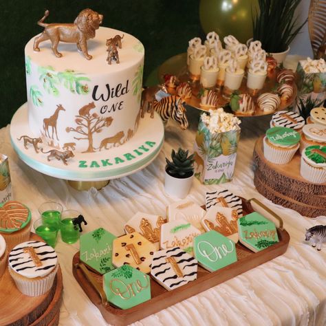 Safari Theme Dessert Table Boy Birthday, Wild One Birthday Desserts, Wild One 1st Birthday Cake, Two Wild Birthday Desserts, Safari Birthday Party Dessert Table, Wild One Desserts, Wild One Cupcakes Boy, Wild One Cake Table, Wild One Birthday Cupcakes