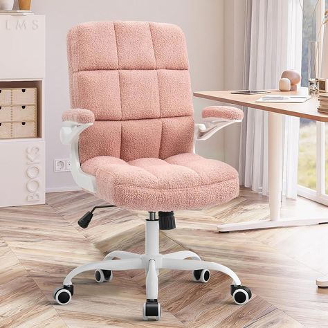 Elevate your workspace with our fluffy faux fur Pink Office Chair. A perfect fusion of girly charm and practicality, this chair offers flip-up armrests for easy customization and wheels for freedom of movement. Undeniably cozy, it’s designed to spark creativity while offering optimum comfort during your work sprints. Don't compromise on style or comfort! Click the pin to order your Pink Office Chair today. #affiliate Comfortable Computer Chair, Chairs With Wheels, Pink Desk Chair, Rolling Desk Chair, Comfy Office Chair, Pink Office Chair, Computer Chairs, Rolling Desk, Adjustable Computer Desk