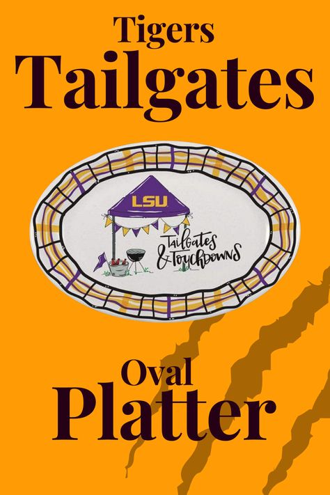 Show off your team spirit at your next tailgate with the Magnolia Lane NCAA LSU Tigers Tailgate Oval Platter! Perfect for serving snacks and appetizers, this stylish platter features LSU’s iconic colors and logo, making it a must-have for any Tigers fan. Ideal for game days or casual gatherings, it's both functional and a fan favorite!  #LSUTigers #TailgateParty #NCAA #GameDayEssentials #LSUFans Dining Table Aesthetic, Kitchen Interior Ideas, Lsu Fans, Table Aesthetic, Snacks And Appetizers, Logo Making, Tailgate Party, Lsu Tigers, Oval Platter