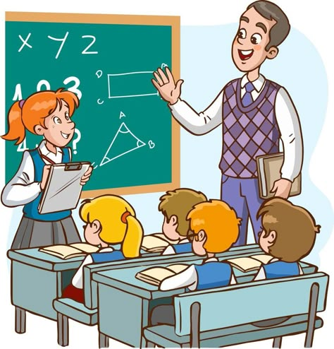 teacher and students are studying in the classroom cartoon vector Student And Teacher Cartoon, Classroom Drawing Easy, Teacher And Student Images, Classroom Drawing, Teacher Teaching Students, Student Clipart, Teacher Picture, Teacher Images, Student Images