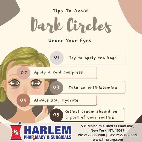 Tips To Avoid Dark Circles Under Eyes #eyetips #darkcircles #eyes Harlem New York, Retinol Cream, Under Eyes, Dark Circles Under Eyes, Malcolm X, Dark Circles, Retinol, Pharmacy, Circles