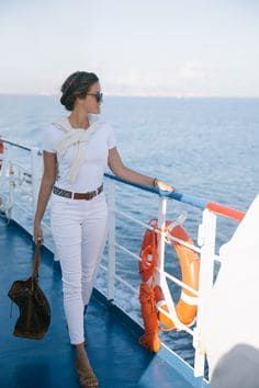 19 Boat Party & Sailing Outfit Ideas Casual Sailing Outfits, Ferry Boat Outfit, Work Boat Party Outfit, Yacht Clothes Women, Boat Style Women Summer Outfits, Yaught Party Outfit, Yacht Club Outfit Women, Sail Outfit Women, Yaught Club Outfit