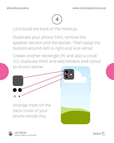 Let’s make a mockup in @Canva. Let’s build a simple 2-sided mobile phone mockup that you can use to display a pattern in the case (back), and a digital design like a website or social feed in the screen. This mockup is created using basic shapes with the shadow element from Canva Pro. You can sell your mockup but you can’t claim ownership of your mockup because it uses elements from Canva’s library that you can’t copyright so anyone can also create this same mockup to use or sell. 1. Grab... Shadow Element, Phone Mockup, Canva Pro, Basic Shapes, The Shadow, A Pattern, Digital Design, Mockup, Pattern Design