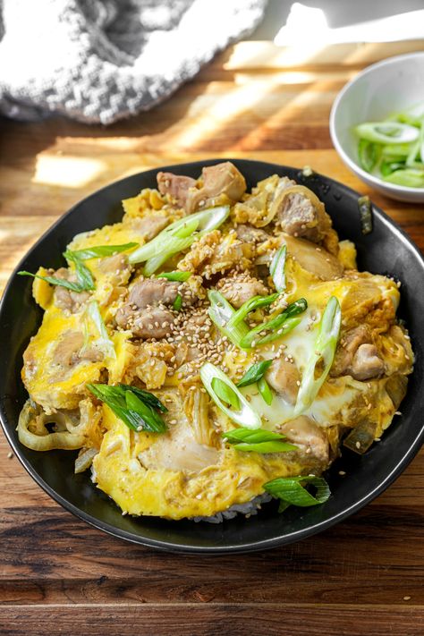 Oyakodon (Japanese Chicken and Egg Rice) - One Happy Bite Oyakodon Recipe, Chicken And Eggs, Egg Rice, Japanese Rice Bowl, Japanese Chicken, Pineapple Fried Rice, Fluffy Rice, Shrimp Fried Rice, Asian Grocery