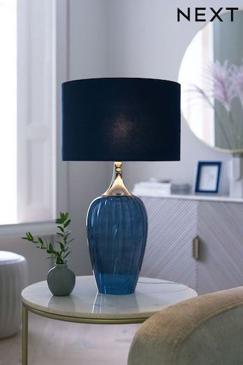 Desk & Table Lamps | Bedroom Table lamps | Next UK Bedside Lamps Ideas Bedrooms, Navy Dining Room, Blue Glass Lamp, Small Bedside Lamps, Table Lamps For Living Room, Navy Living Rooms, Blue Table Lamp, Breakfast Bar Stools, House Colours