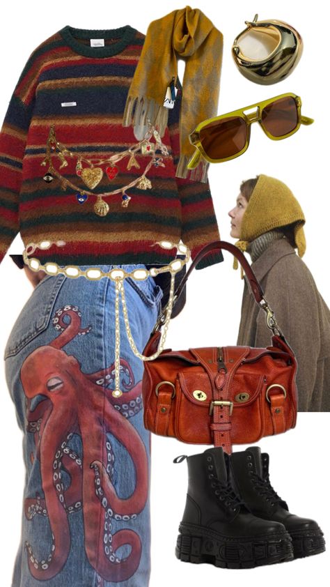 Artsy Outfit Aesthetic, Eccentric Outfits, Maximalist Outfit, Eclectic Outfits, Maximalist Fashion, Thrifted Fashion, Maximalist Style, Artsy Outfit, Fall Inspo