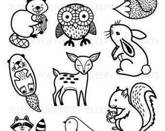 Wild Woodland Clipart WildernessFeather Black and white | Etsy Ivan Cruz, Deer Clipart, Owl Clipart, Woodland Clipart, Arte Doodle, Bear Clipart, Animal Doodles, Digital Scrapbooking Layouts, Clipart Black And White