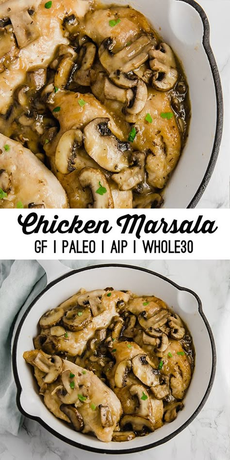 Wine Mushrooms, Flour Chicken, Paleo Menu, Whole30 Chicken, Paleo Cookbook, Clean Eating Recipes For Dinner, Italian Restaurants, Marsala Wine, Autoimmune Paleo