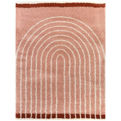 Latitude Run® Donabelle Pink Rainbow Area Rug | Wayfair Moroccan Pink, Art Deco Arch, Macrame Room, Contemporary Art Deco, Umbrella Designs, Home Carpet, Soft Carpet, Pink Rainbow, Shag Area Rug