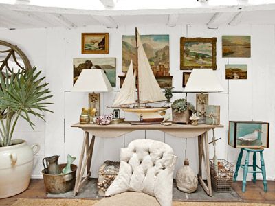 A New York Home Built From a Ship  Read more: Home Built From a Ship - Decorating with Antiques - Country Living  Follow us: @Country Living Magazine on Twitter | CountryLiving on Facebook  Visit us at CountryLiving.com Rustic Nautical Decor, Rustic Coastal Decor, Rustic Beach Decor, Living Room Coastal, Beach Decor Living Room, Nautical Living Room, Rustic Coastal, Dekor Diy, New York Homes