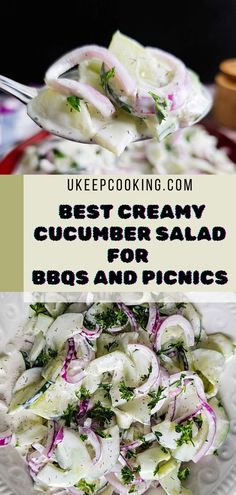 Looking for the Best Creamy Cucumber Salad for BBQs and Picnics? This easy recipe combines the perfect blend of sour cream and mayonnaise for a creamy, delicious side dish. It's the best addition to your summer gatherings and will leave everyone asking for more! Try it today and enjoy the refreshing flavors. Cucumber Salad Sour Cream, Creamed Cucumber Salad, Creamed Cucumbers, Cucumber Salad Recipe, Creamy Cucumber Salad, Cucumbers And Onions, Creamy Cucumbers, Thanksgiving Recipes Side Dishes, Cucumber Recipes Salad