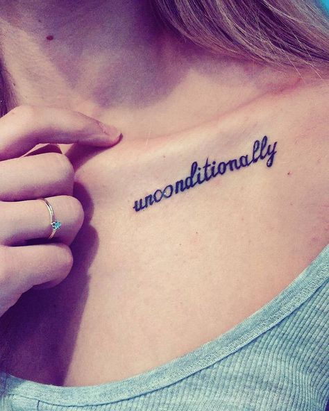 Unconditionally Word Tattoo Placements, Rib Tattoo Quotes, Continuous Line Tattoo, Meaningful Word Tattoos, Tattoos For Females, One Word Tattoo, Think Tattoo, Girl Power Tattoo, One Word Tattoos