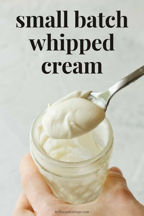 Looking for a small batch whipped cream recipe? If you only need to make enough whipped cream for one or two people, this recipe for Small Batch Whipped Cream recipe is for you. I've included instructions on how to make a mini batch of whipped cream with a hand mixer or with a small mason jar (handy when you don't have a mixer available). Single Serve Whipped Cream, Whipped Cream Small Batch, Whipped Cream In A Jar, Quick Whipped Cream, Small Batch Whipped Cream, How To Make Whipped Cream With Milk, Whipped Cream With Milk, Easy Whipped Cream Recipe, Homemade Cool Whip