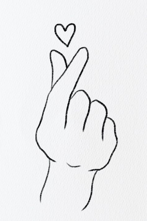 Oppa Hand Sign, Continuous Line Drawing Hand, Love Heart Drawing, Hands Making A Heart, Heart Hand Sign, Cute Heart Drawings, Line Art Minimal, Black Line Art, Sticker Inspo