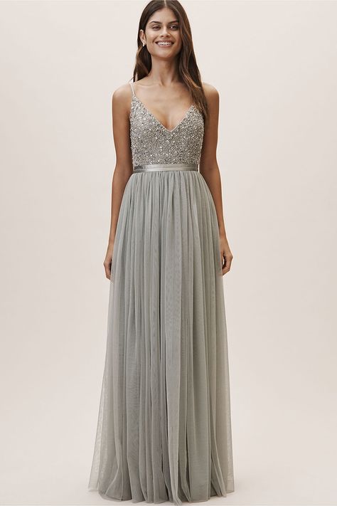 Gray Green Sparkling Top and Tulle Skirt Bridesmaids Dress | 8 Bridesmaid Dresses Your Girls Will Obsess Over | dress from BHLDN | The Pink Bride® www.thepinkbride.com Bridesmaid Dresses Sparkle, Sparkle Bridesmaid Dress, Dresses Sparkle, Bhldn Bridesmaid, Bhldn Dresses, Bhldn Dress, Peacock Theme, Sparkle Top, Anthropologie Wedding