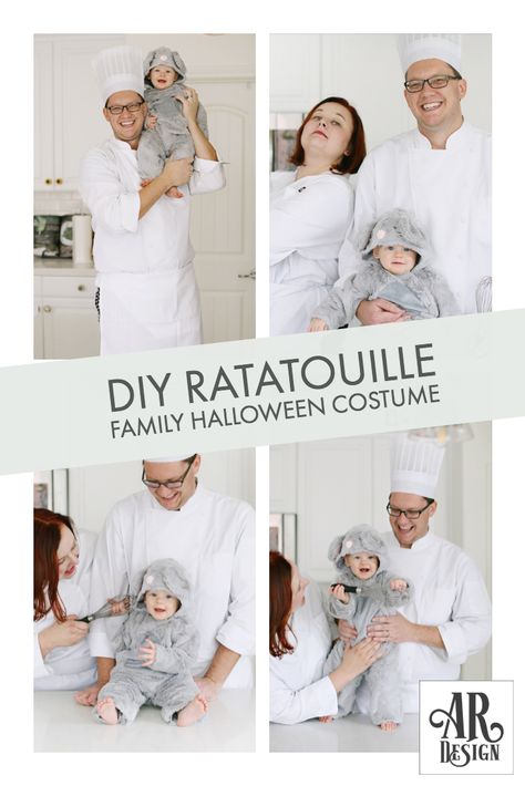 DIY Ratatouille Family Halloween Costume idea. #costumeidea #familycostume #simplecostume #DIYcostume Diy Remy Ratatouille Costume, Diy Ratatouille Costume, Ratatouille Family Costume, Ratatouille Costume Family, Ratatouille Costume, Diy Family Halloween Costumes, Rent Costumes, Purim Ideas, Mom Halloween Costumes